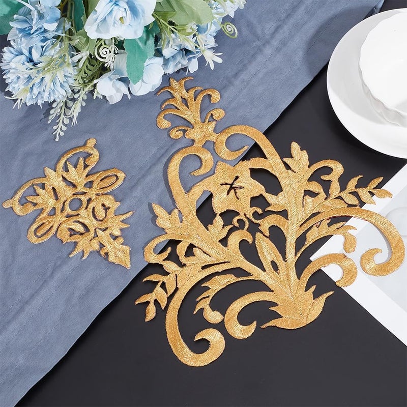 NBEADS 8 Pcs 2 Styles Gold Floral Embroidered Applique Patch, Iron on Patches Sew on Patches Ethnic Style Applique for Sewing Wedding Bride Dress Shoes Clothing Decoration Repair - Image 4